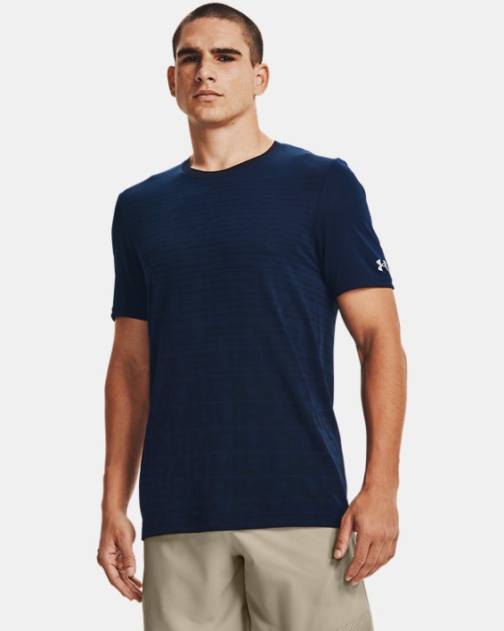 Men's UA Seamless Wordmark Short Sleeve, Navy, pdpMainDesktop image number 1